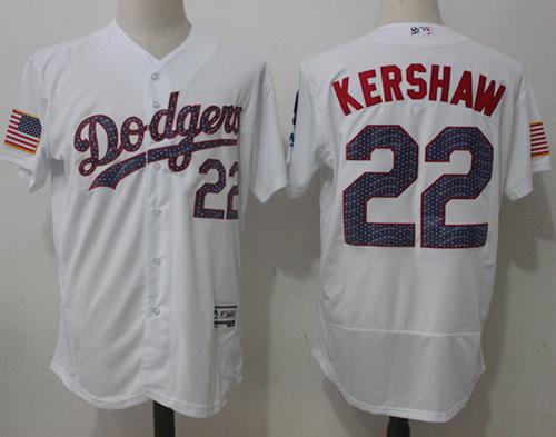 Dodgers #22 Clayton Kershaw White Fashion Stars & Stripes Flexbase Authentic Stitched MLB Jersey - Click Image to Close